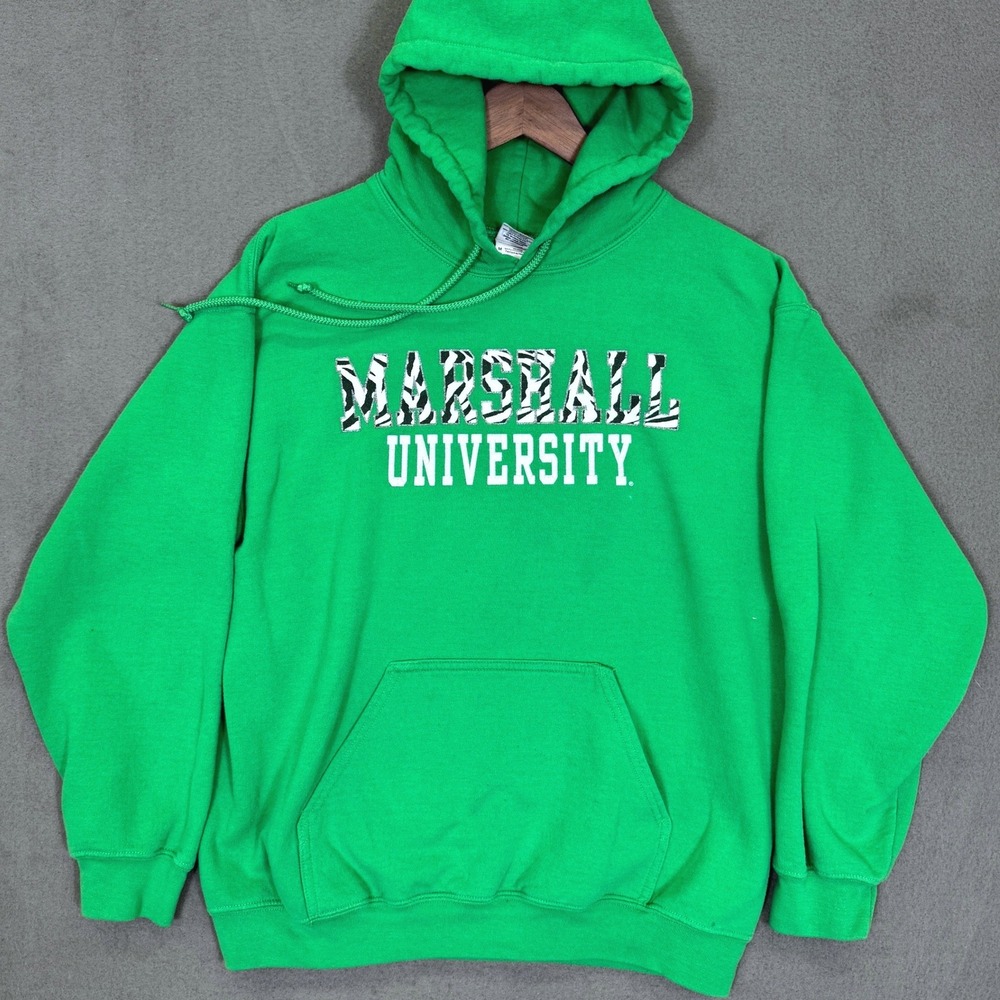 Marshall University Hoodie Men M Green Zebra Print Graphic Sweatshirt Gildan